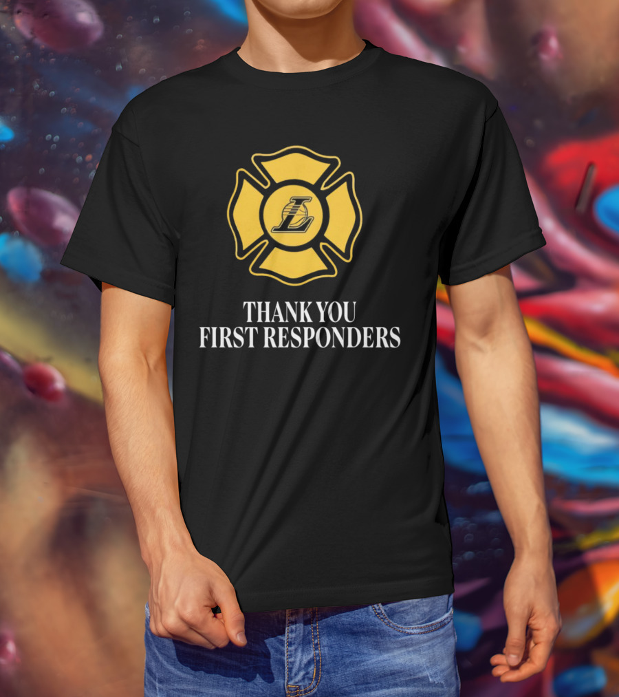 Thank You First Responders Los Angeles Lakers Maltese Cross Badge T-Shirt