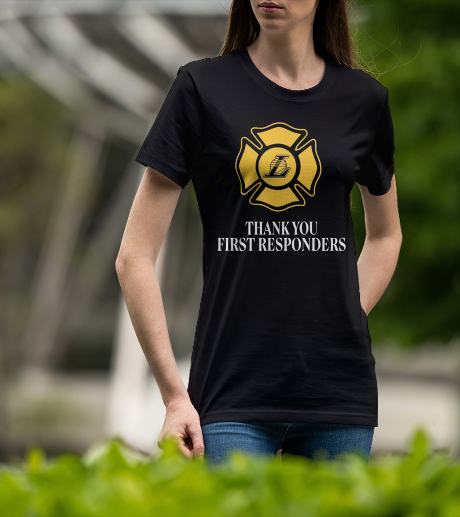 Thank You First Responders Los Angeles Lakers Maltese Cross Badge T-Shirt