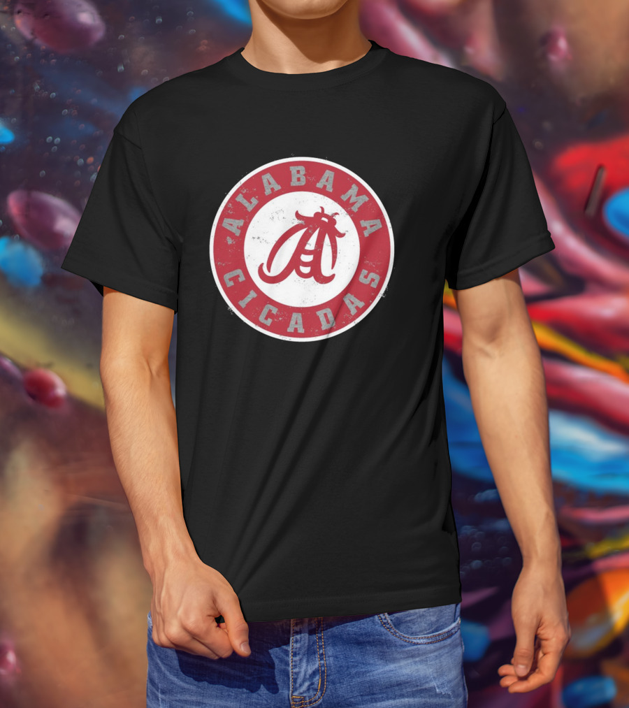 Alabama Cicadas Team Red Emblem With Stylized Bug T-Shirt