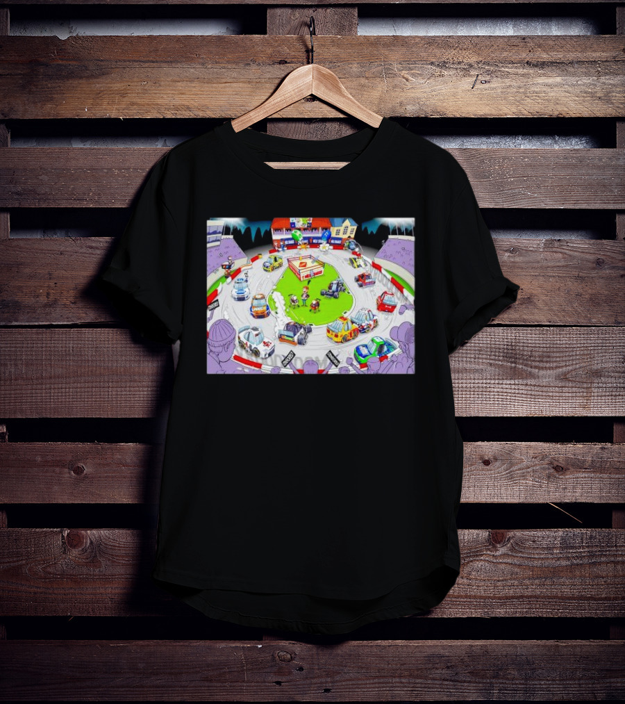 The Clash At Bowman Gray Stadium NASCAR Racing Daytona 500 Cartoon Track Scene T-Shirt
