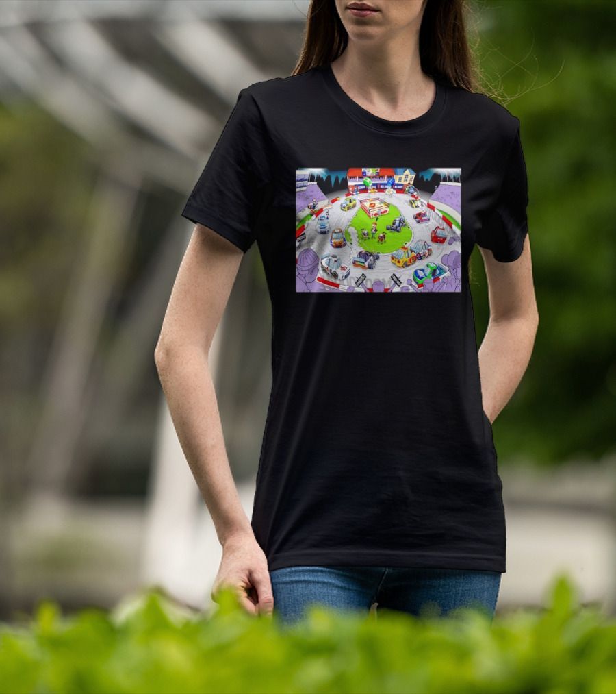 The Clash At Bowman Gray Stadium NASCAR Racing Daytona 500 Cartoon Track Scene T-Shirt