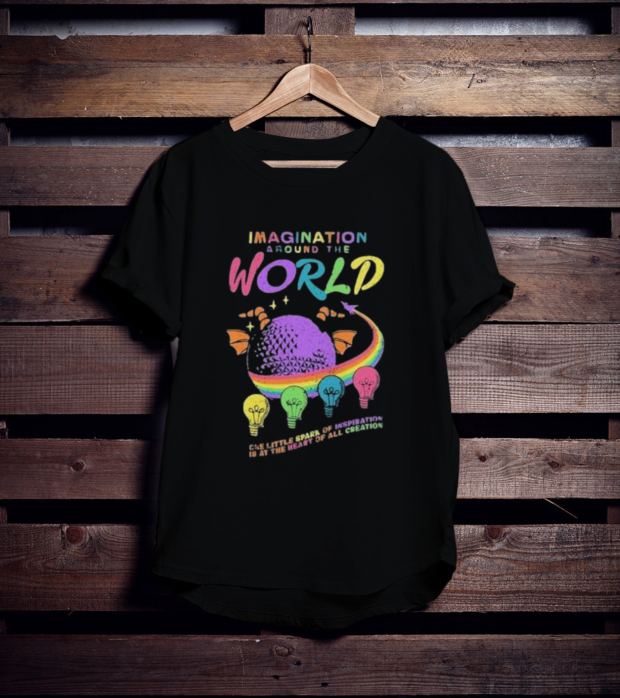 Imagination Around The World Featuring Spaceship Earth And Colorful Light Bulbs T-Shirt