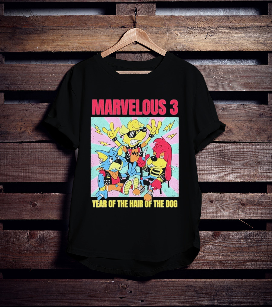 Marvelous 3 Year Of The Hair Of The Dog Cartoon Dogs With Punk Outfits And Sunglasses T-Shirt