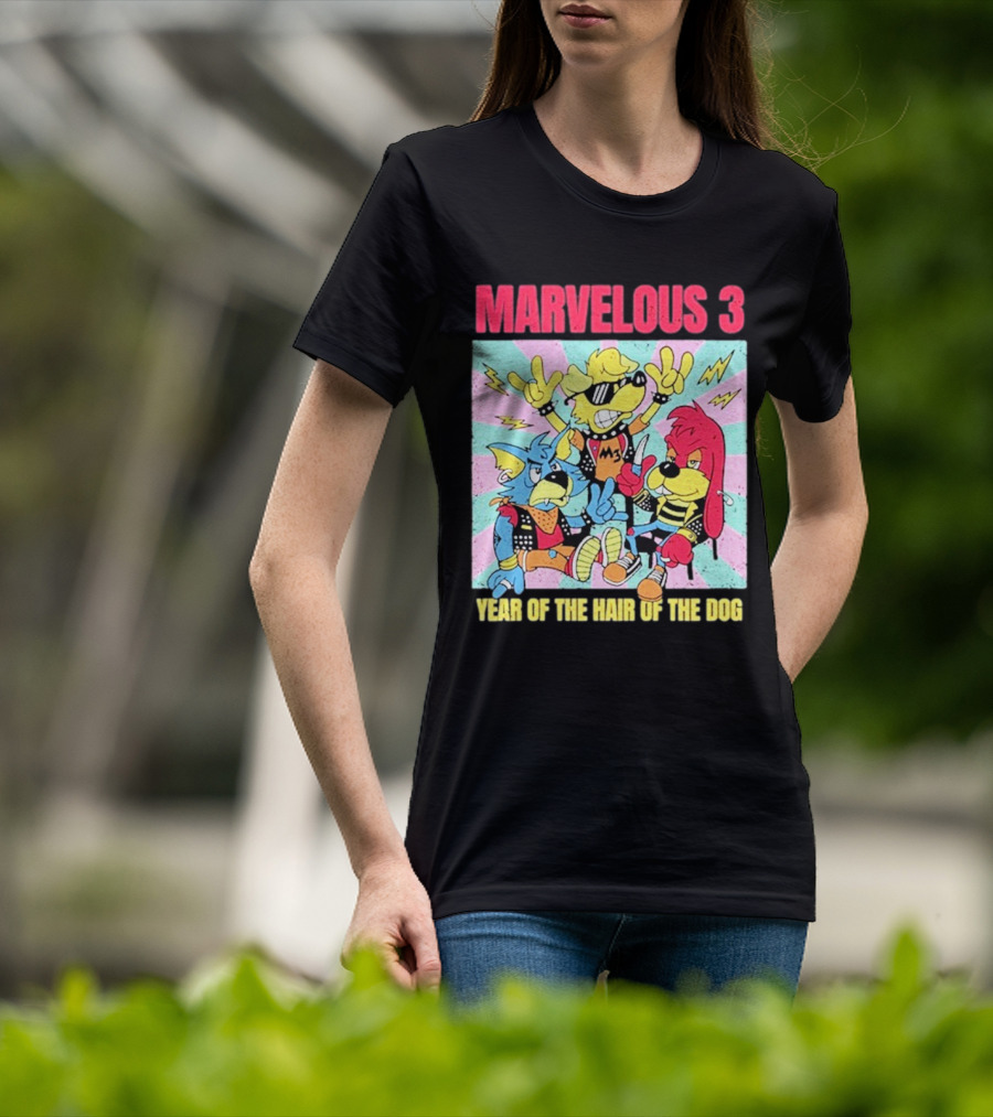 Marvelous 3 Year Of The Hair Of The Dog Cartoon Dogs With Punk Outfits And Sunglasses T-Shirt