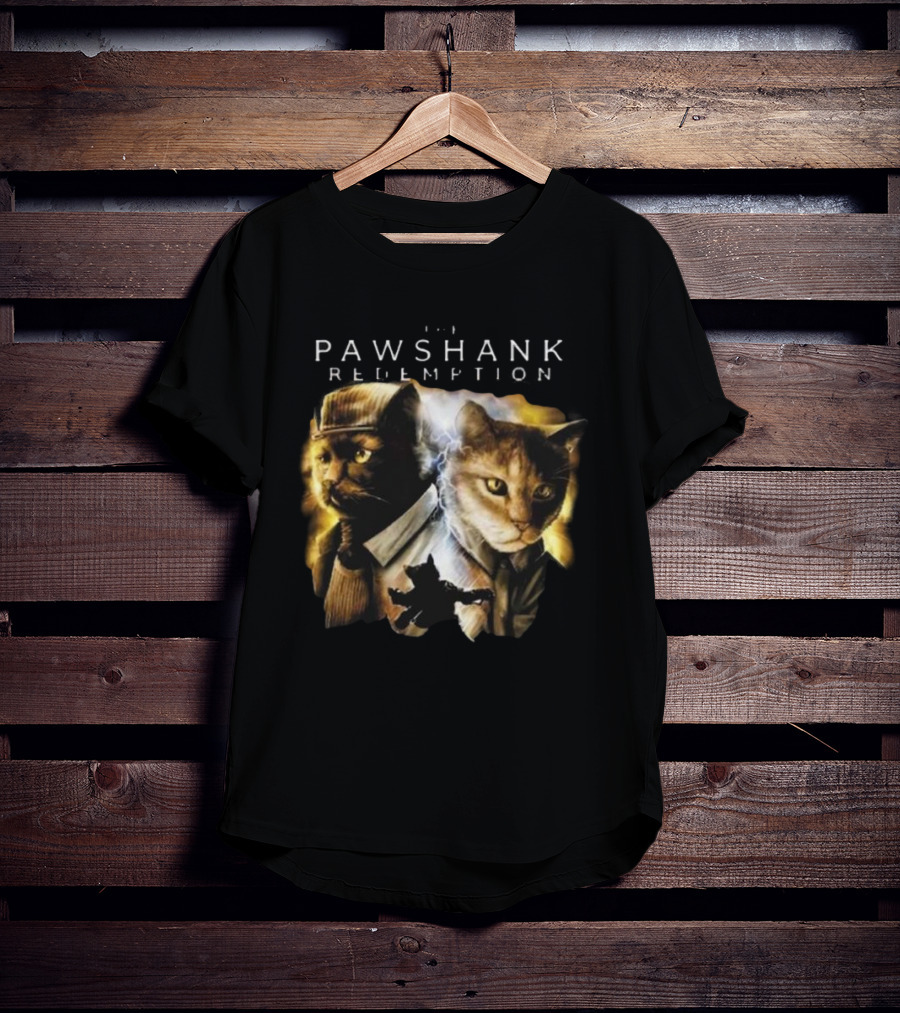 Pawshank Redemption Cat Movie Parody With Lightning And Cats In Prison Uniforms T-Shirt