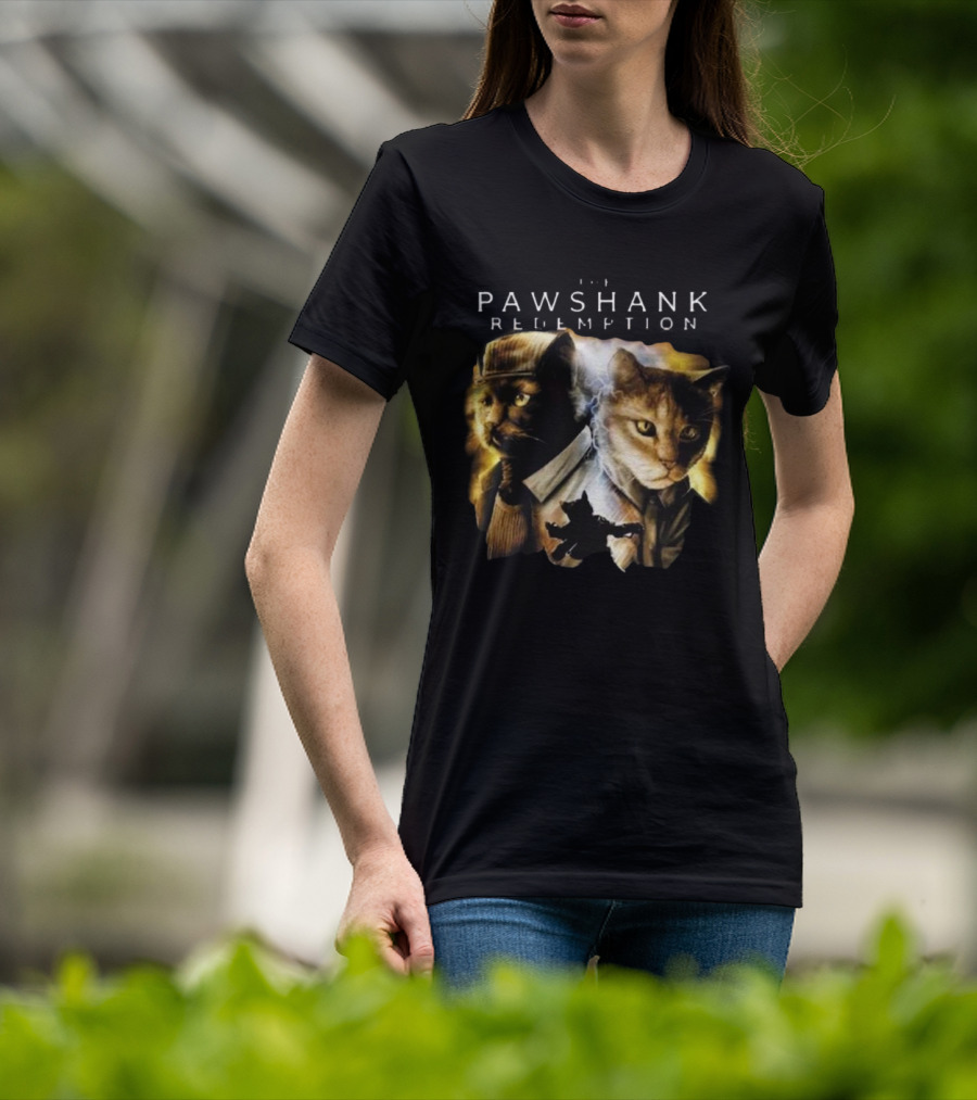 Pawshank Redemption Cat Movie Parody With Lightning And Cats In Prison Uniforms T-Shirt
