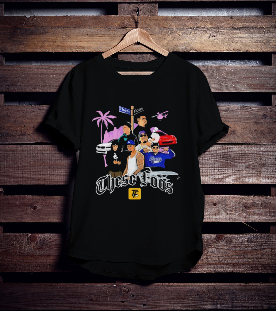These Foos Street Style San Andreas Characters Palm Tree Helicopter Cars T-Shirt