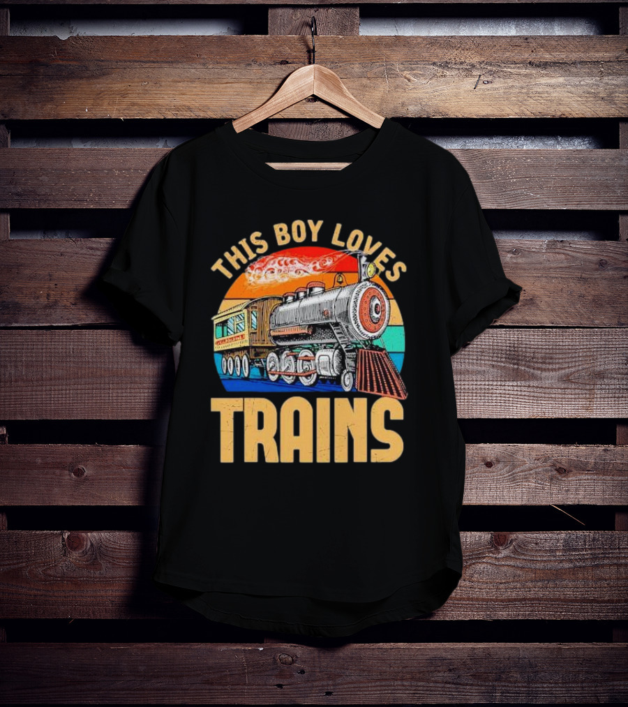 This Boy Loves Trains Vintage Steam Locomotive Railroad Enthusiast T-Shirt