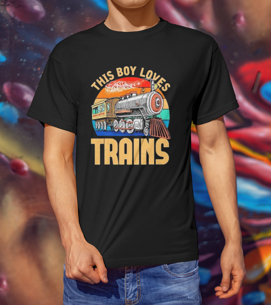 This Boy Loves Trains Vintage Steam Locomotive Railroad Enthusiast T-Shirt
