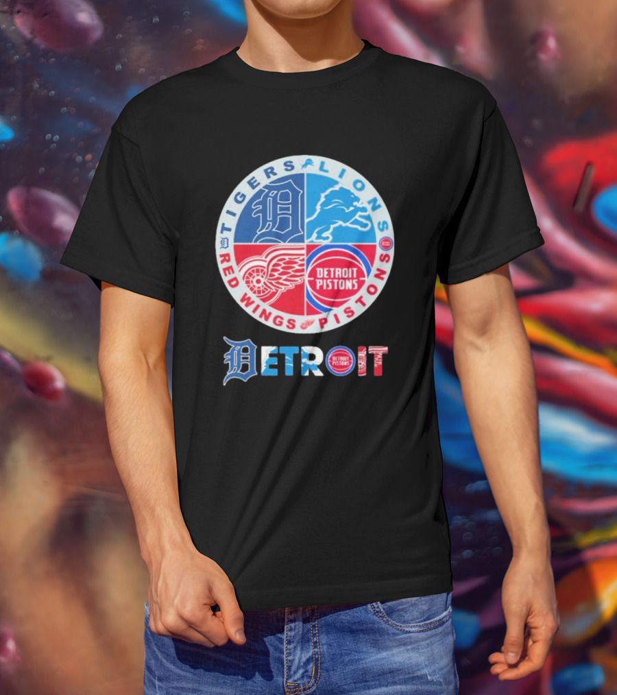 Tigers Lions Red Wings Pistons Detroit Sports Logos T-Shirt