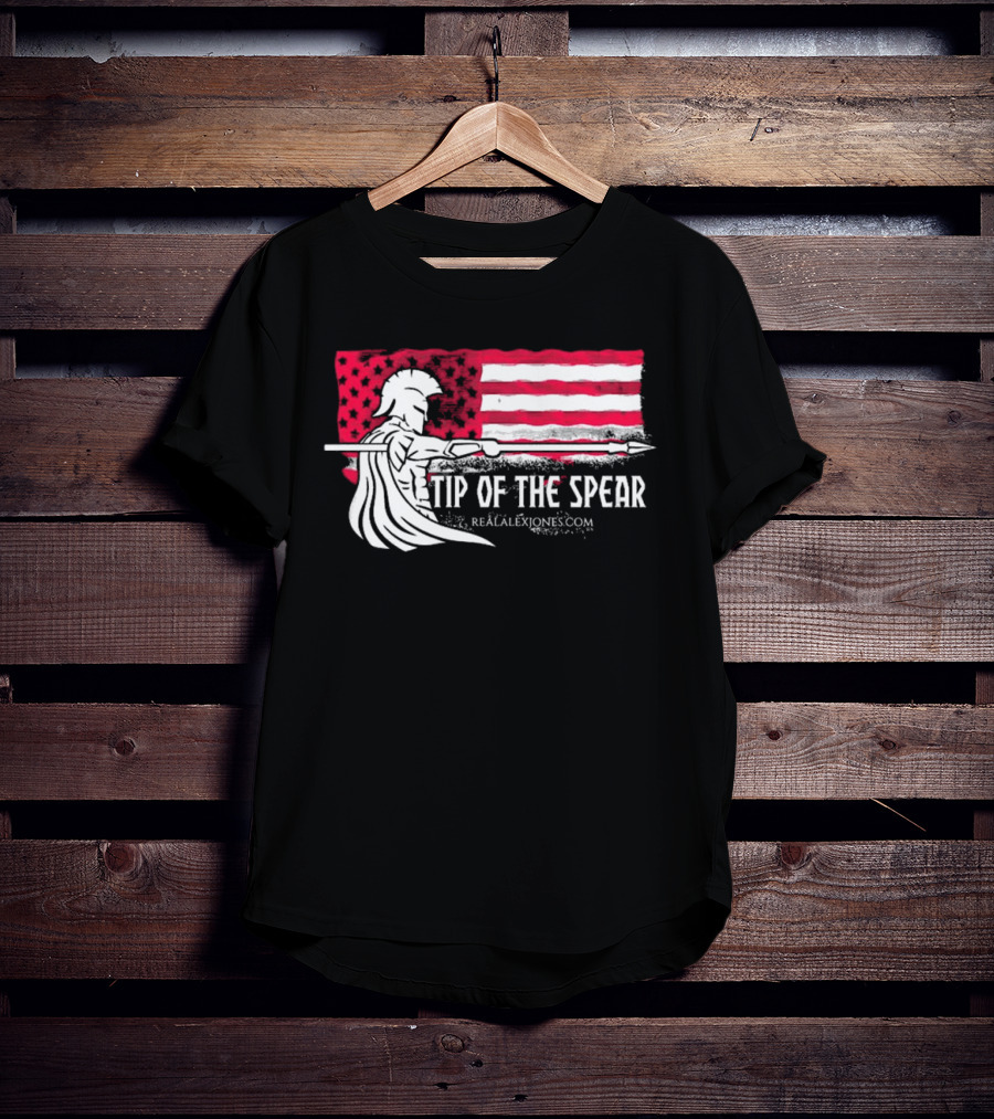 Tip Of The Spear Spartans American Flag RealAlexJones.com T-Shirt