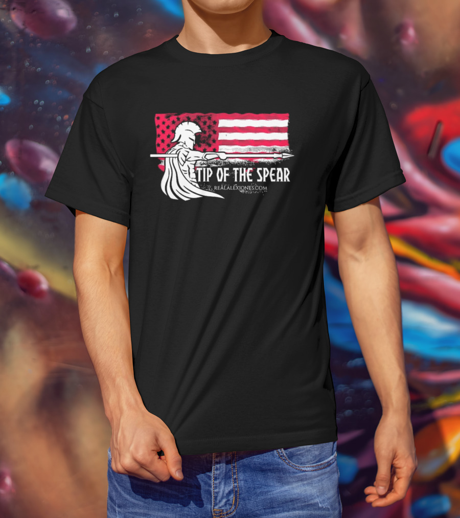 Tip Of The Spear Spartans American Flag RealAlexJones.com T-Shirt