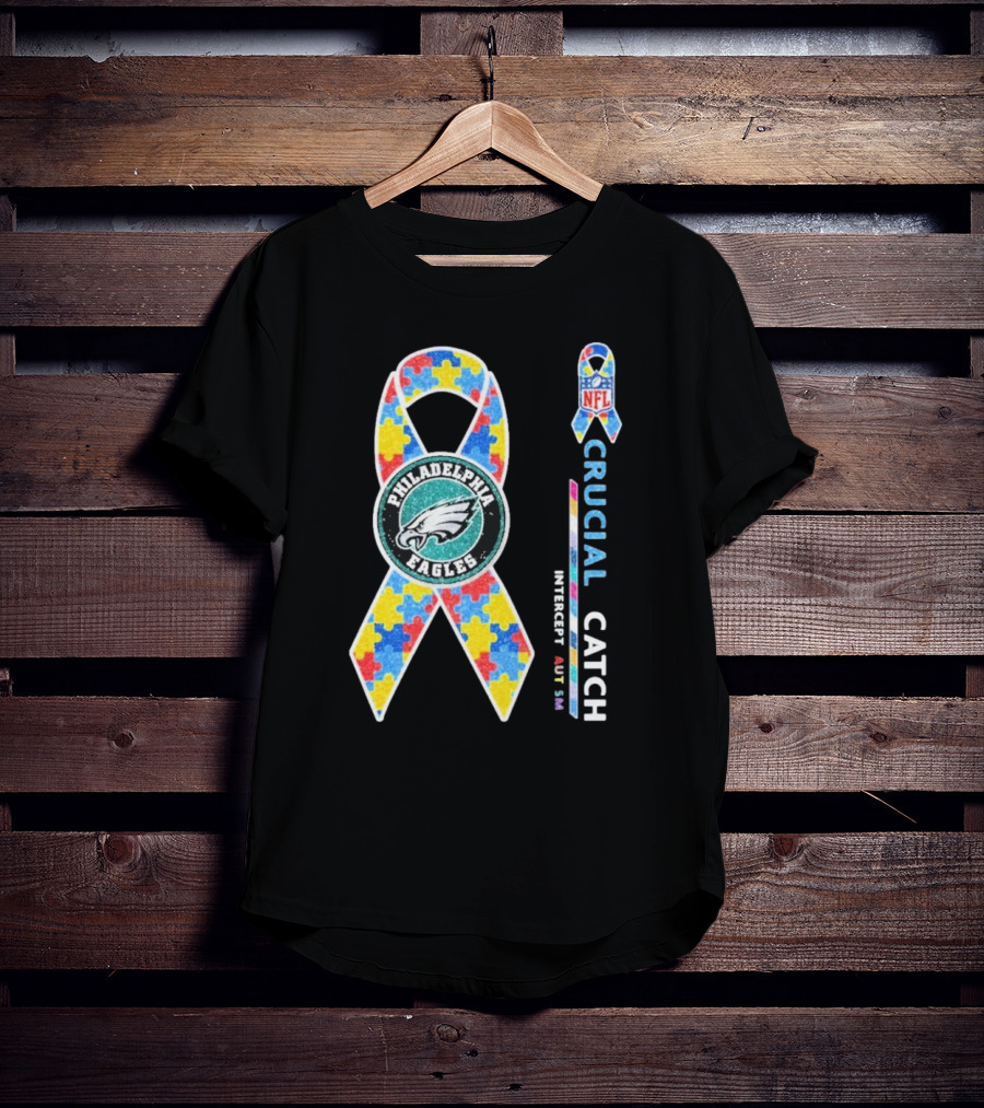 Philadelphia Eagles Autism Awareness Crucial Catch NFL Puzzle Ribbon T-Shirt