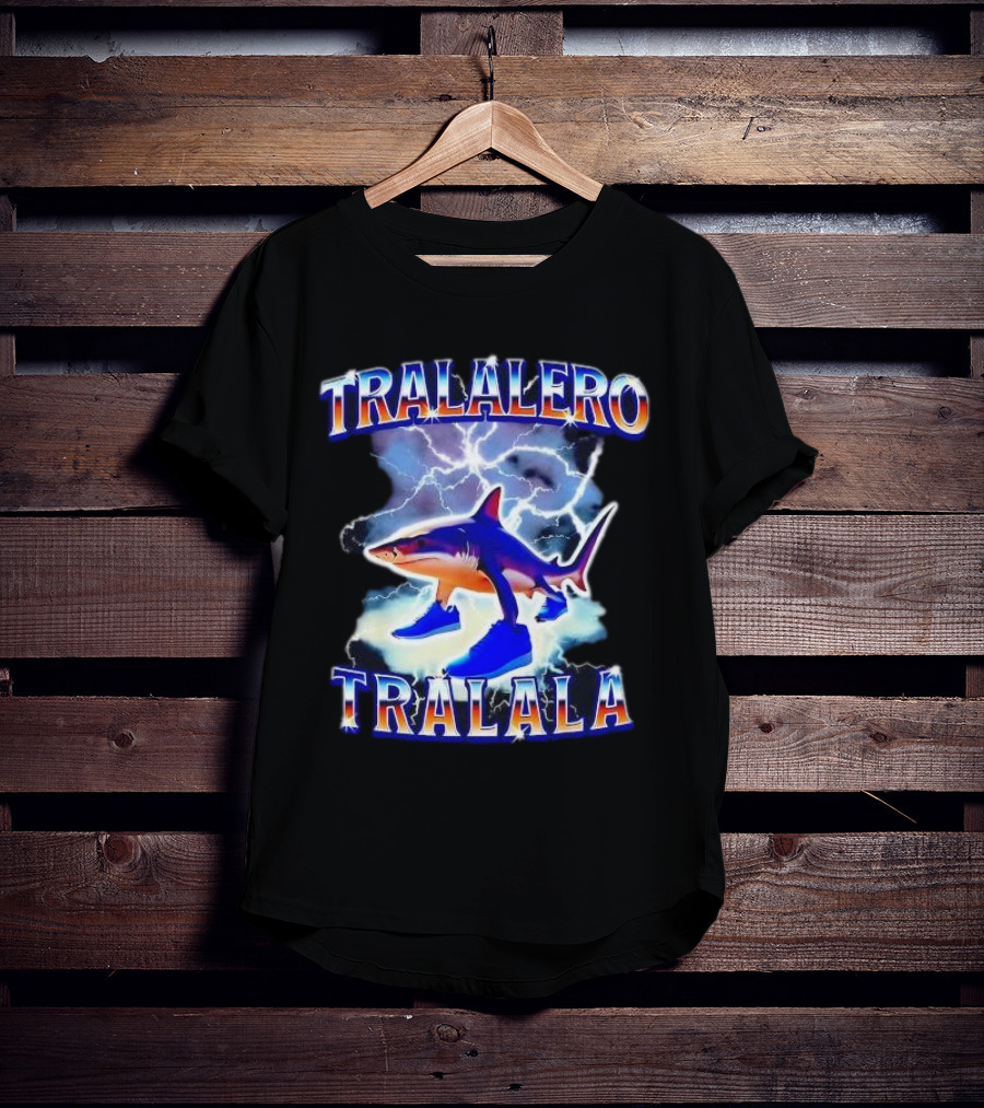 TRALALERO TRALALA Shark With Sneakers Lightning Background T-Shirt