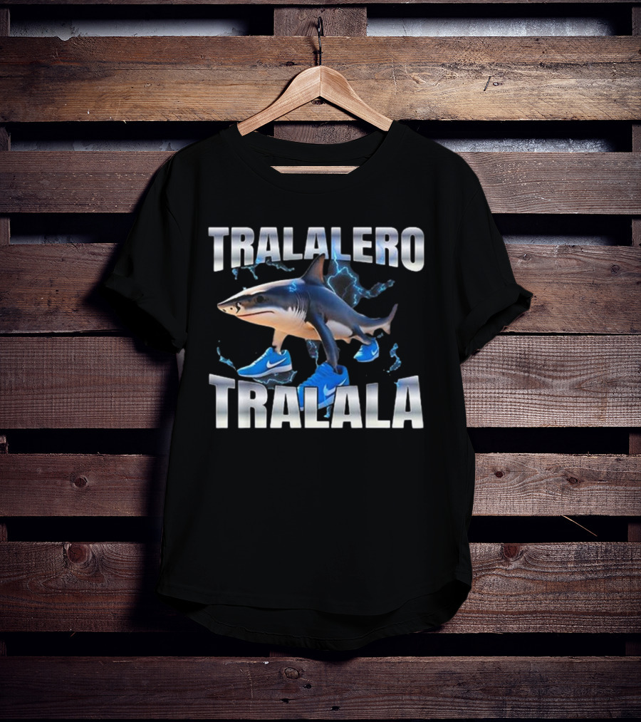 Tralalero Tralala Shark Wearing Blue Nike Shoes With Lightning T-Shirt