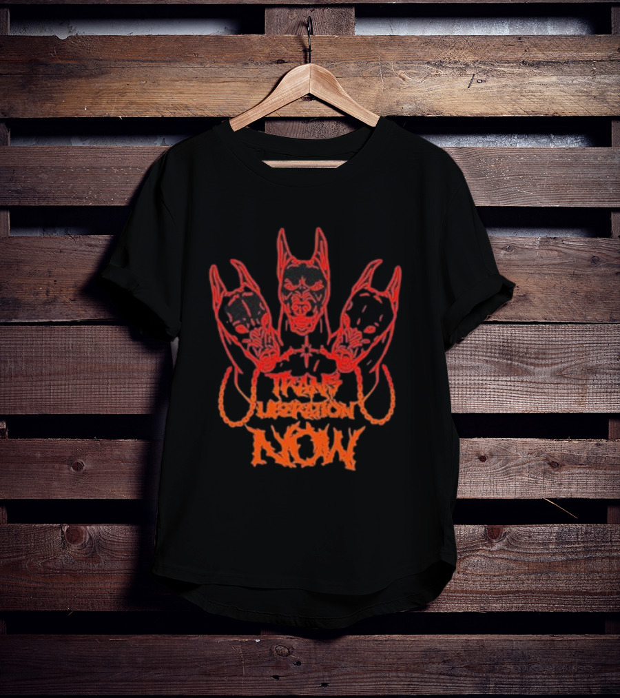 Trans Liberation Now Three Red Bull Dog Faces T-Shirt