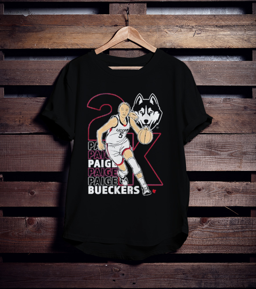 UConn Basketball Paige Bueckers 2K Athlete Silhouette And Husky Mascot T-Shirt