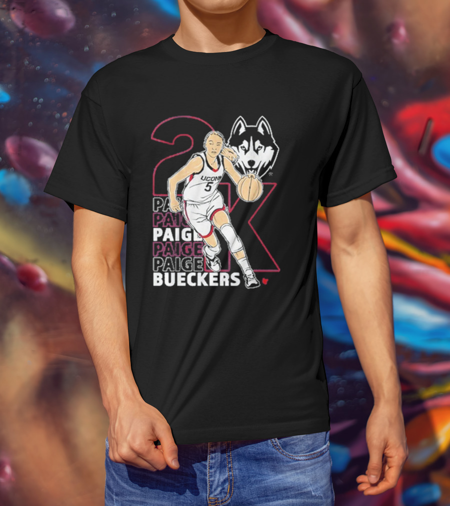 UConn Basketball Paige Bueckers 2K Athlete Silhouette And Husky Mascot T-Shirt