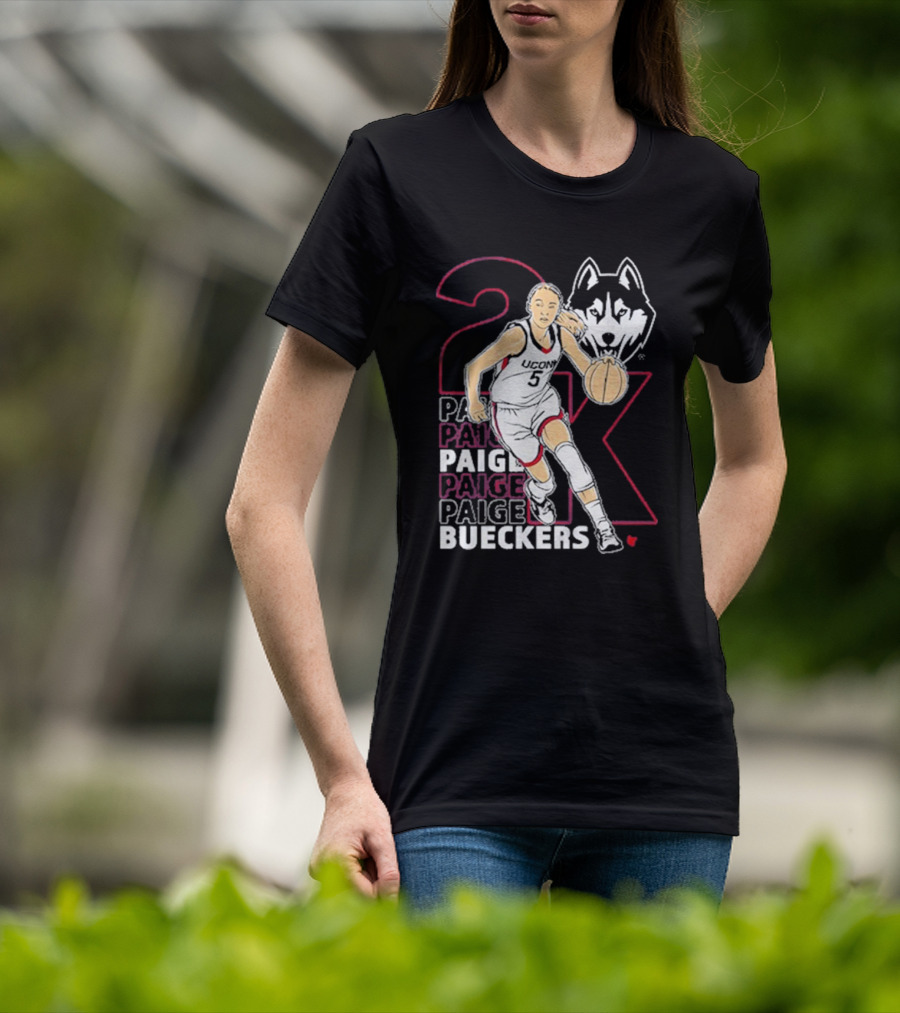 UConn Basketball Paige Bueckers 2K Athlete Silhouette And Husky Mascot T-Shirt