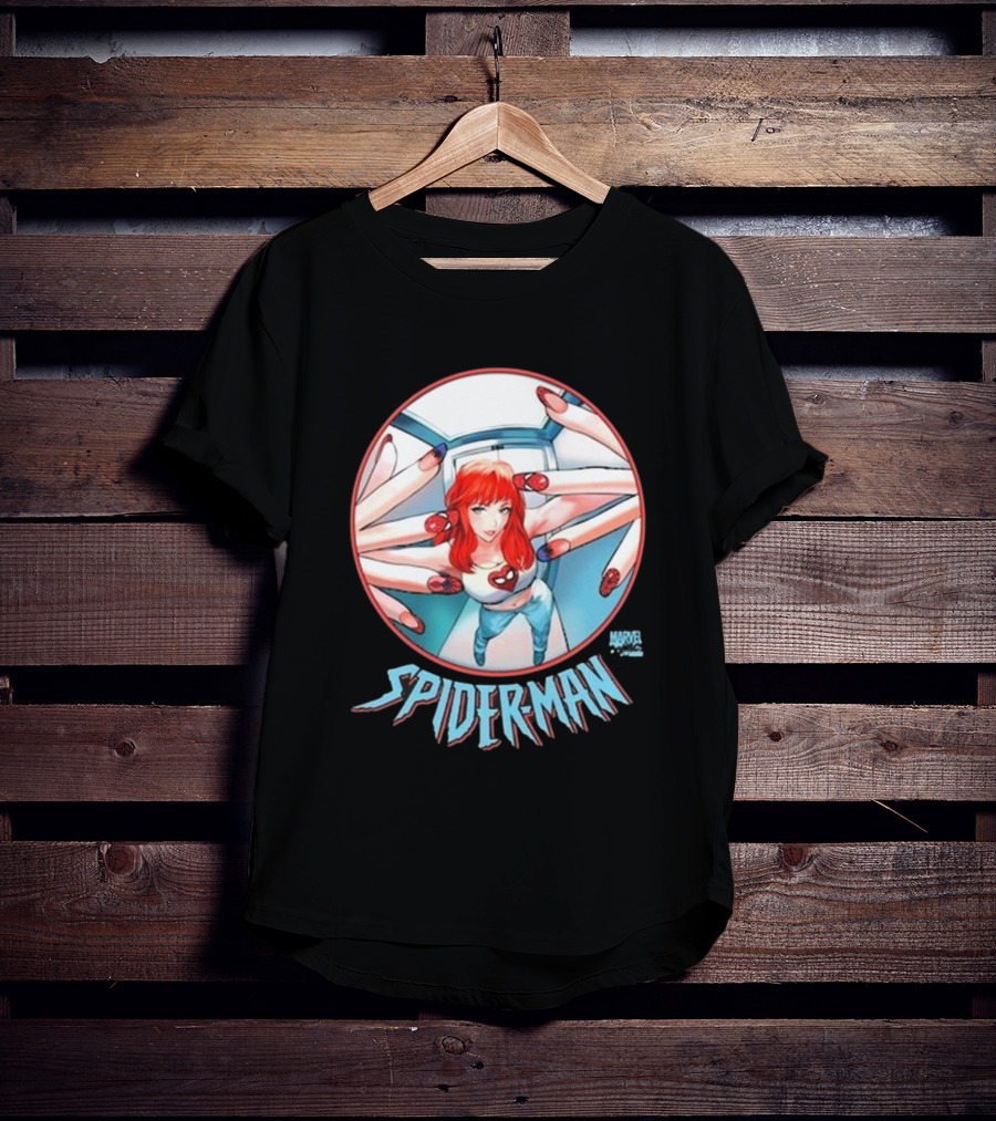 Marvel Comics Spider-Man Cover Girl In Red Hair With Spider Nails T-Shirt