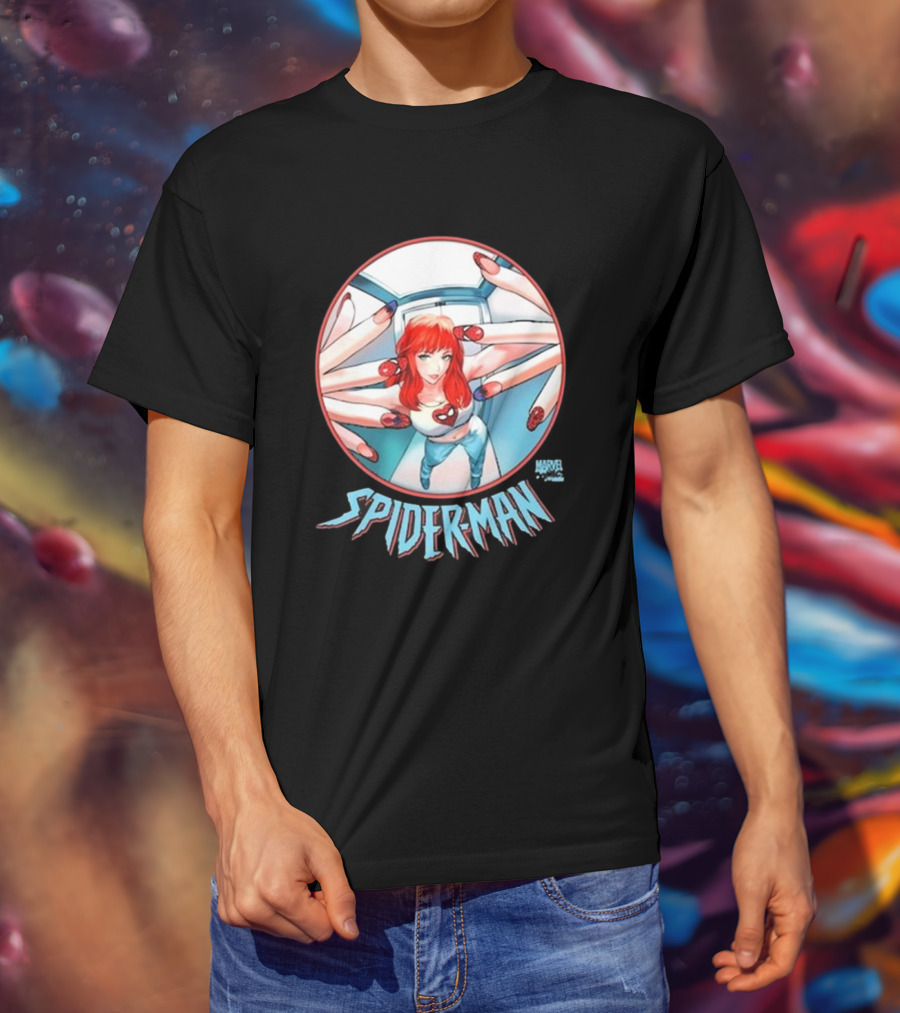 Marvel Comics Spider-Man Cover Girl In Red Hair With Spider Nails T-Shirt