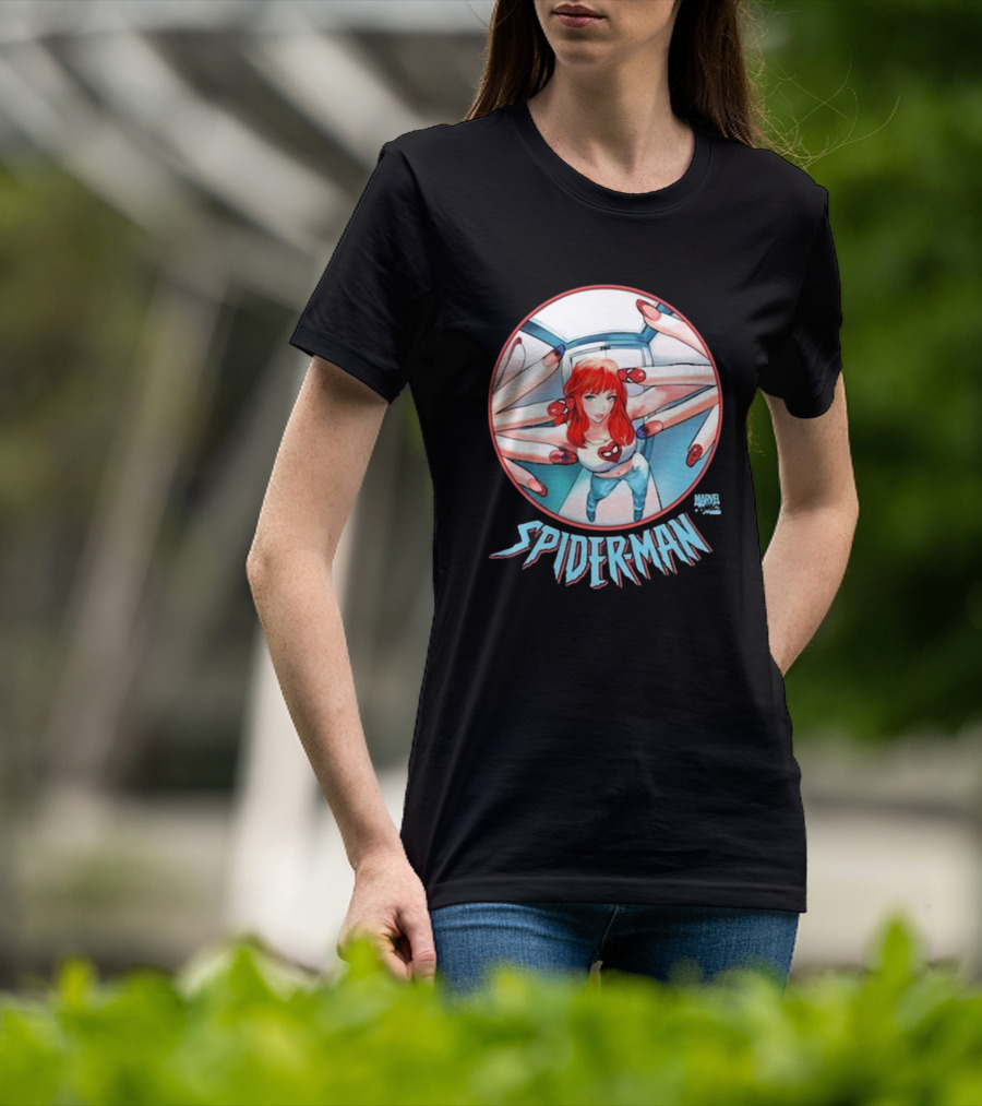 Marvel Comics Spider-Man Cover Girl In Red Hair With Spider Nails T-Shirt