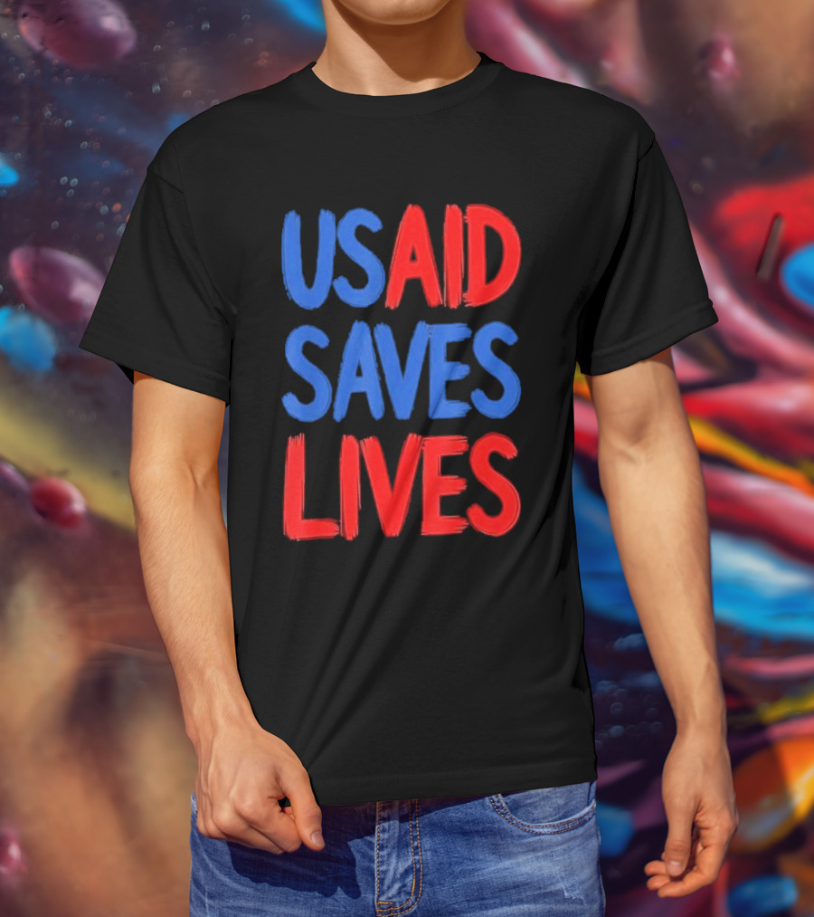 USAID Saves Lives Red And Blue Text T-Shirt