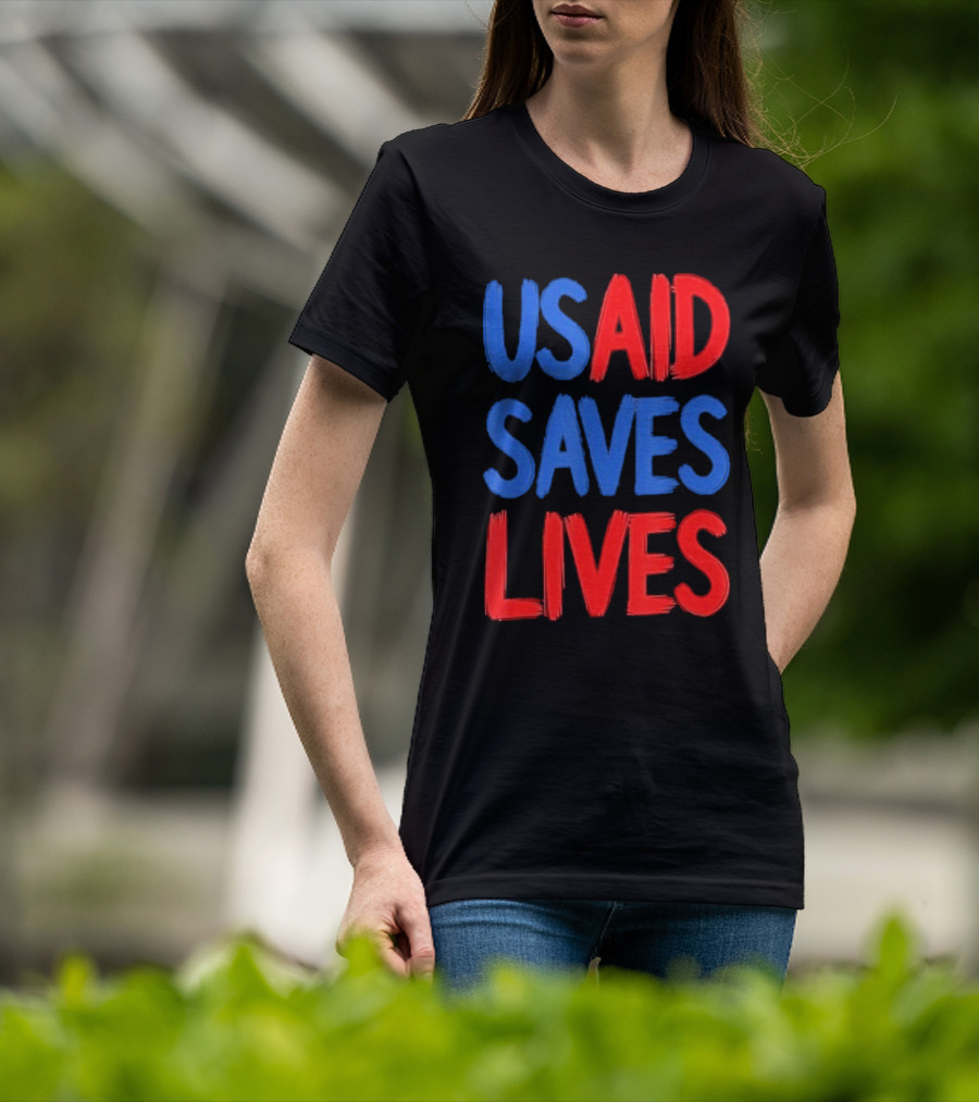 USAID Saves Lives Red And Blue Text T-Shirt