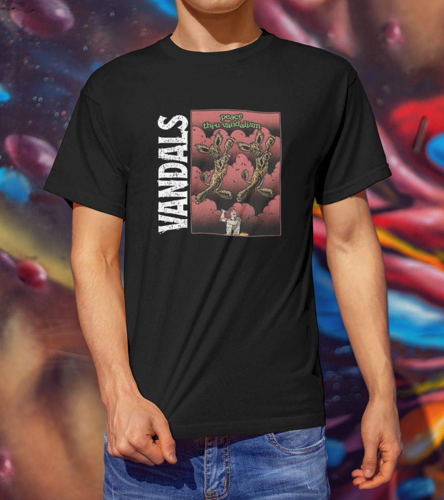 Vandals Peace Thru Vandalism NOFX Dual Skeletons Retro Comic Style T-Shirt