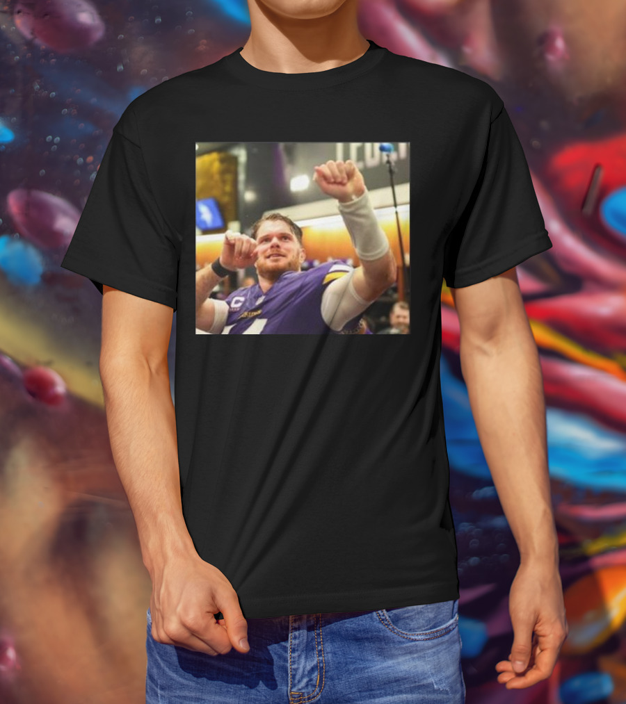 Vikings Locker Room Celebration With Sam Darnold In Jersey T-Shirt