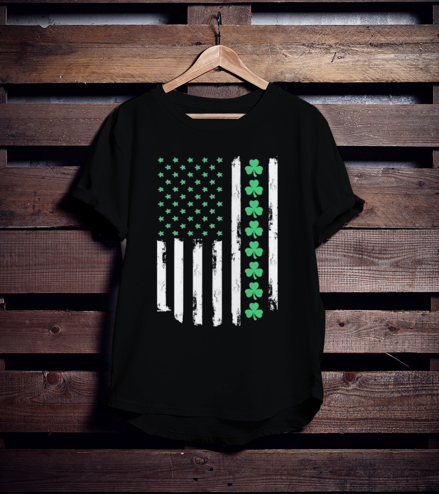Vintage St. Patrick’s Day American Flag Shamrock Stars Stripes T-Shirt