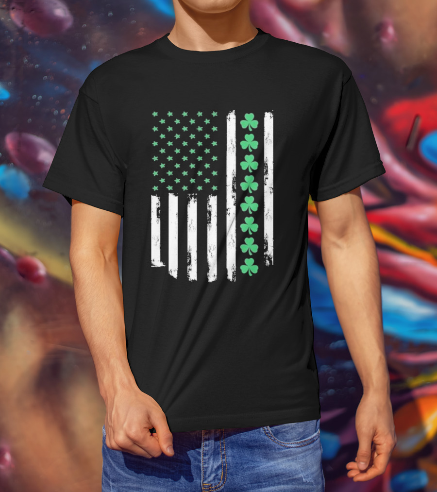 Vintage St. Patrick’s Day American Flag Shamrock Stars Stripes T-Shirt