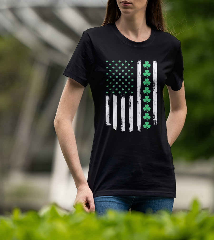Vintage St. Patrick’s Day American Flag Shamrock Stars Stripes T-Shirt