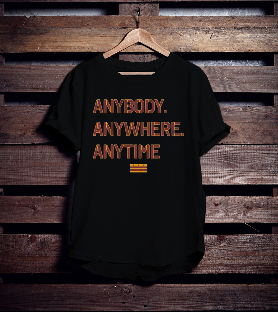 Washington Football Anybody Anywhere Anytime Burgundy Gold Stripes Stars T-Shirt