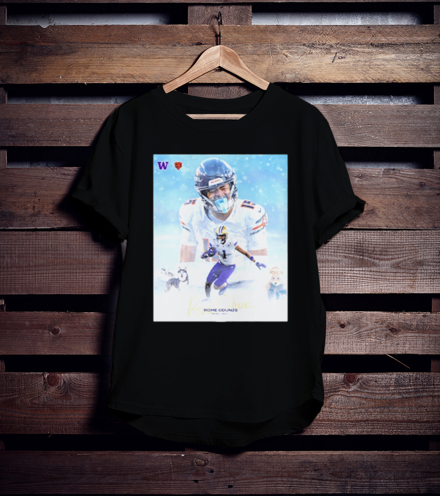 Washington Huskies Chicago Bears Rome Odunze Autographed Pick 9 T-Shirt