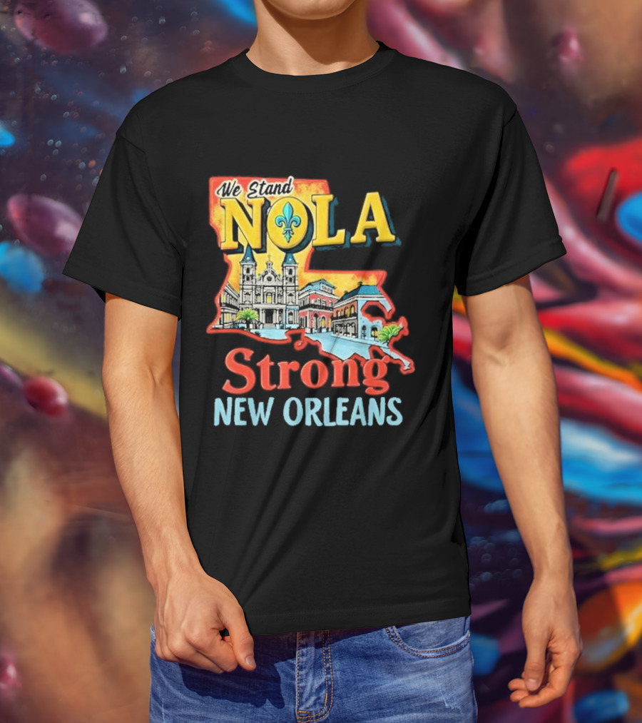 We Stand NOLA Strong New Orleans Fleur-de-lis Map Iconique T-Shirt