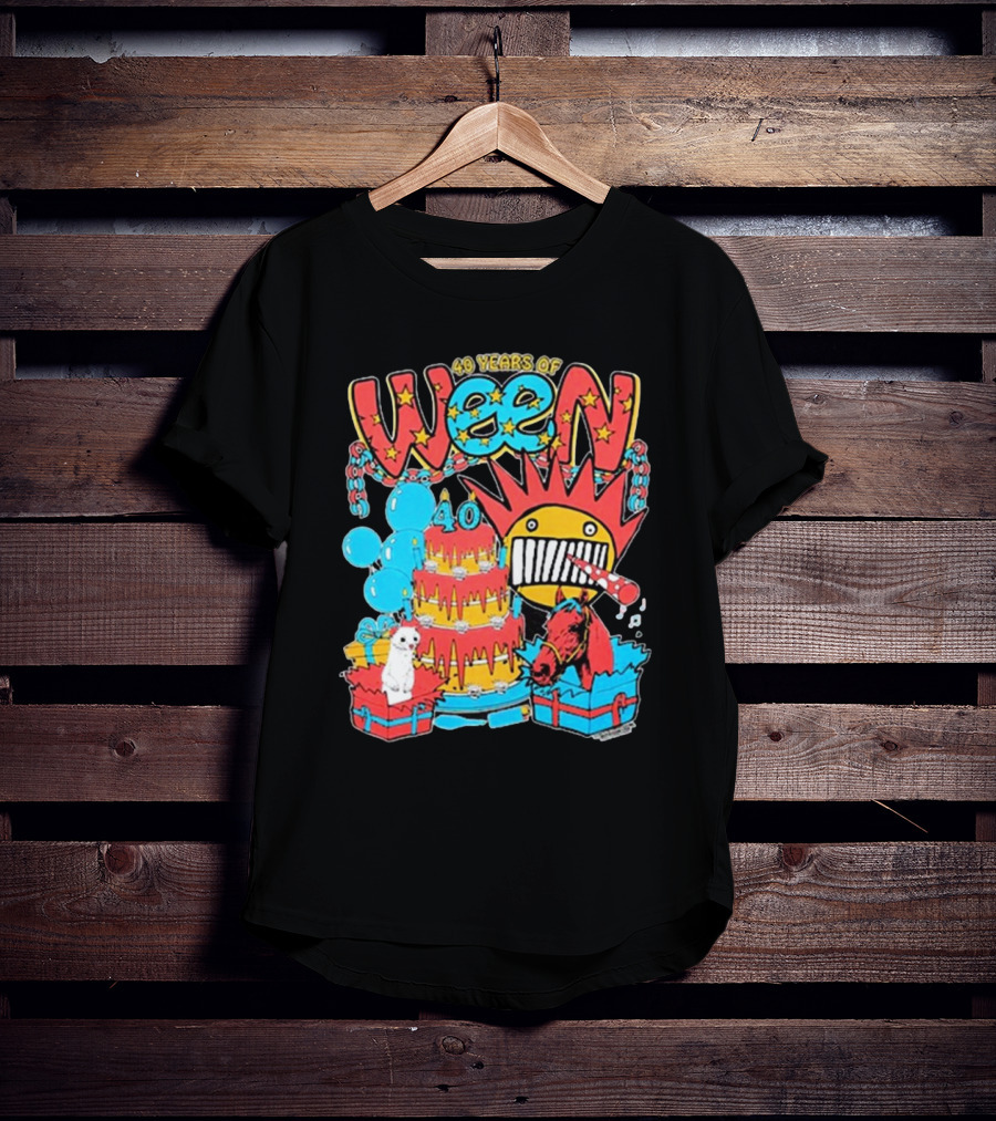 Ween 40 Years Of Celebration With Balloons And Colorful Cake T-Shirt