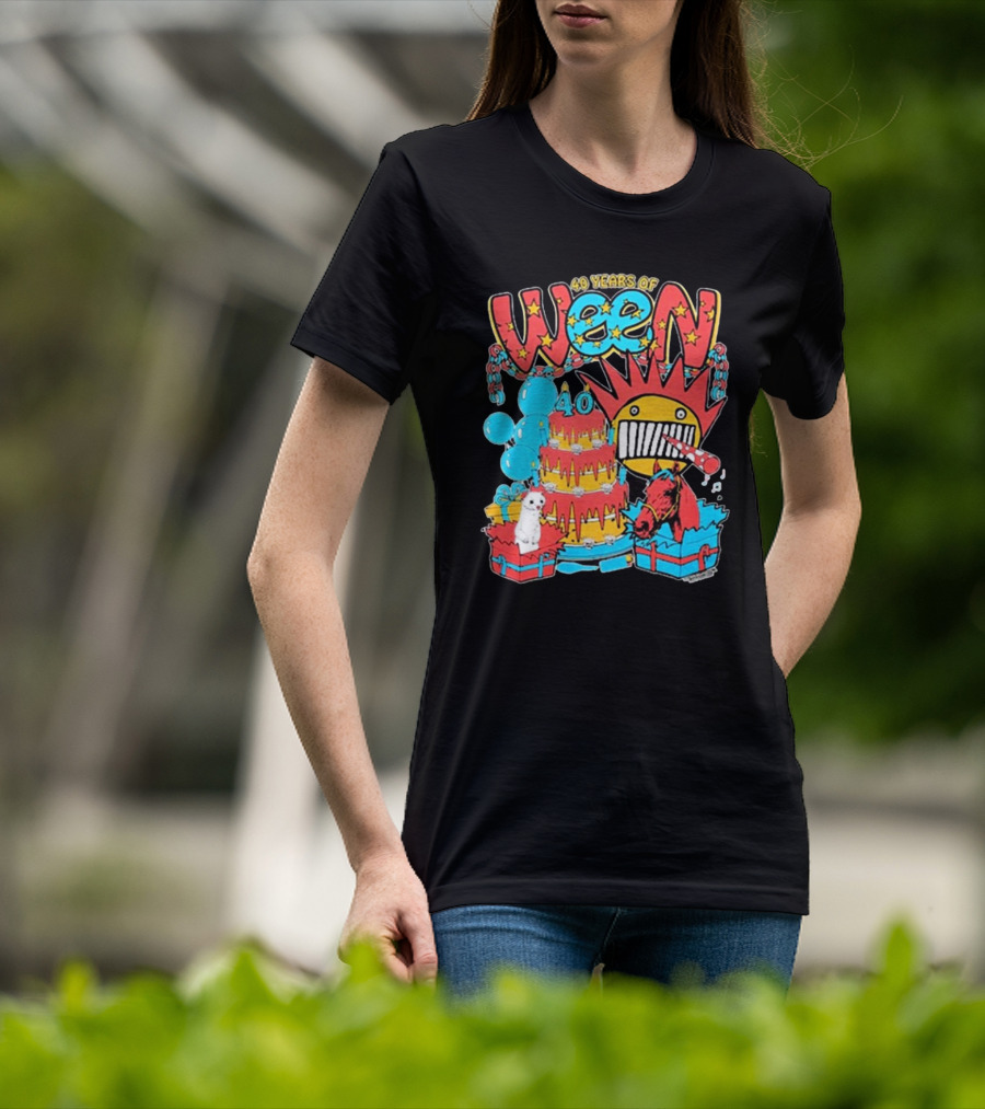 Ween 40 Years Of Celebration With Balloons And Colorful Cake T-Shirt