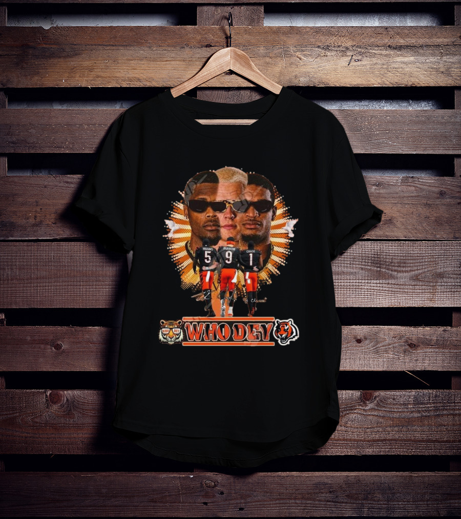 Who Dey Cincinnati Bengals 2025 Signatures Higgins Burrow Chase T-Shirt
