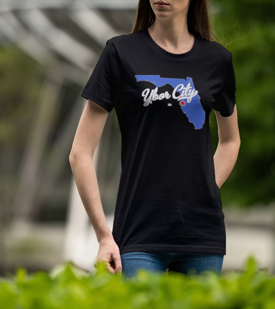 Ybor City Florida Map With Red Star Tampa Fl T-Shirt