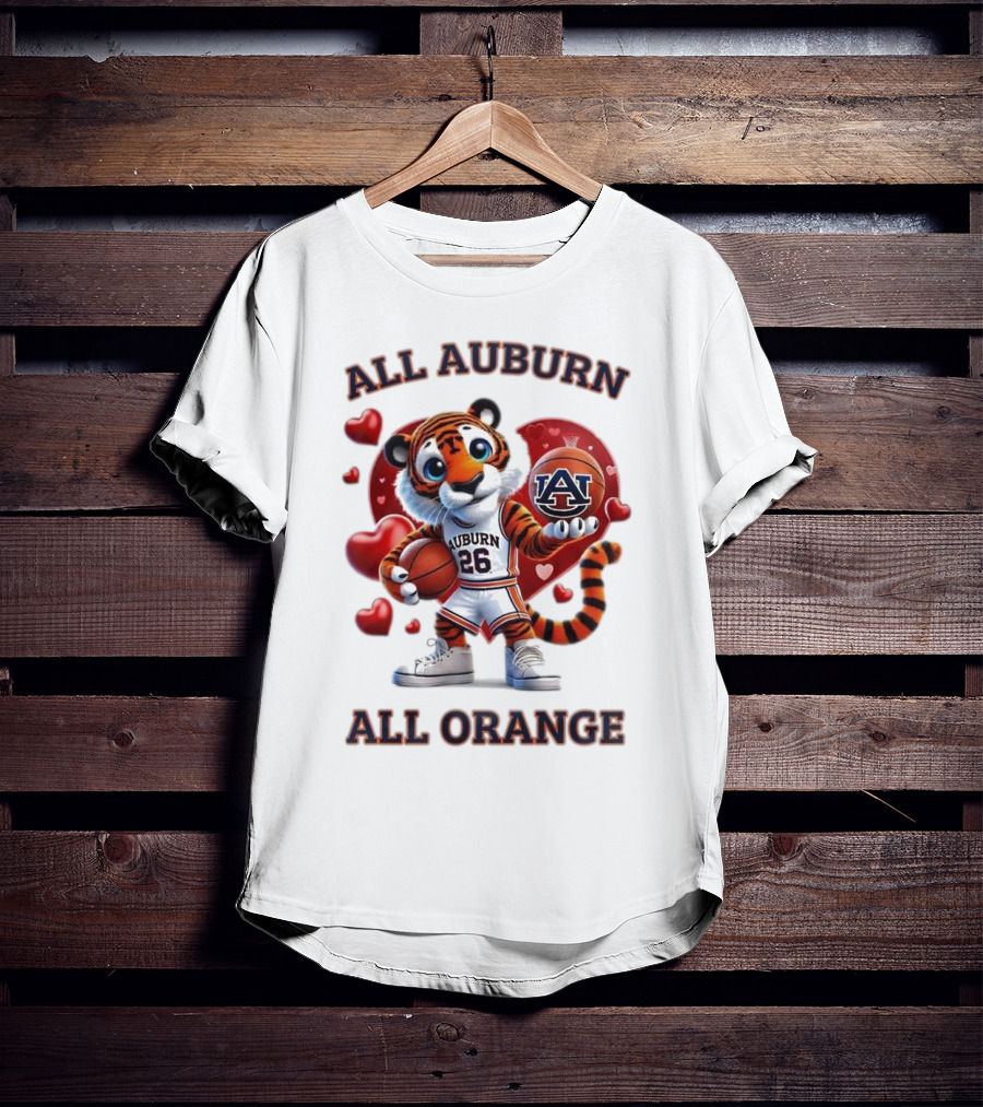 All Auburn All Orange Auburn Tigers Basketball Mascot Hearts T-Shirt