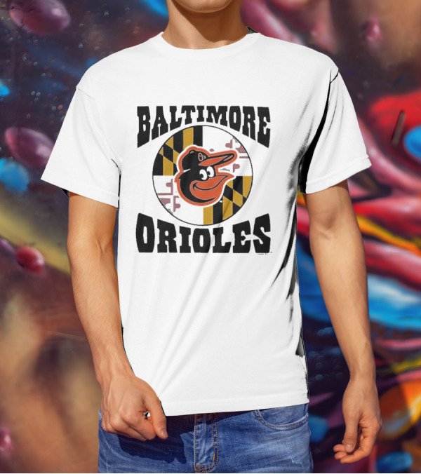 Baltimore Orioles Homage Hyper Local Tri-Blend Bird And Maryland Flag T-Shirt