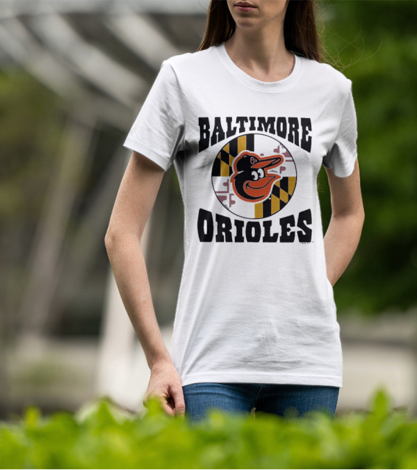 Baltimore Orioles Homage Hyper Local Tri-Blend Bird And Maryland Flag T-Shirt