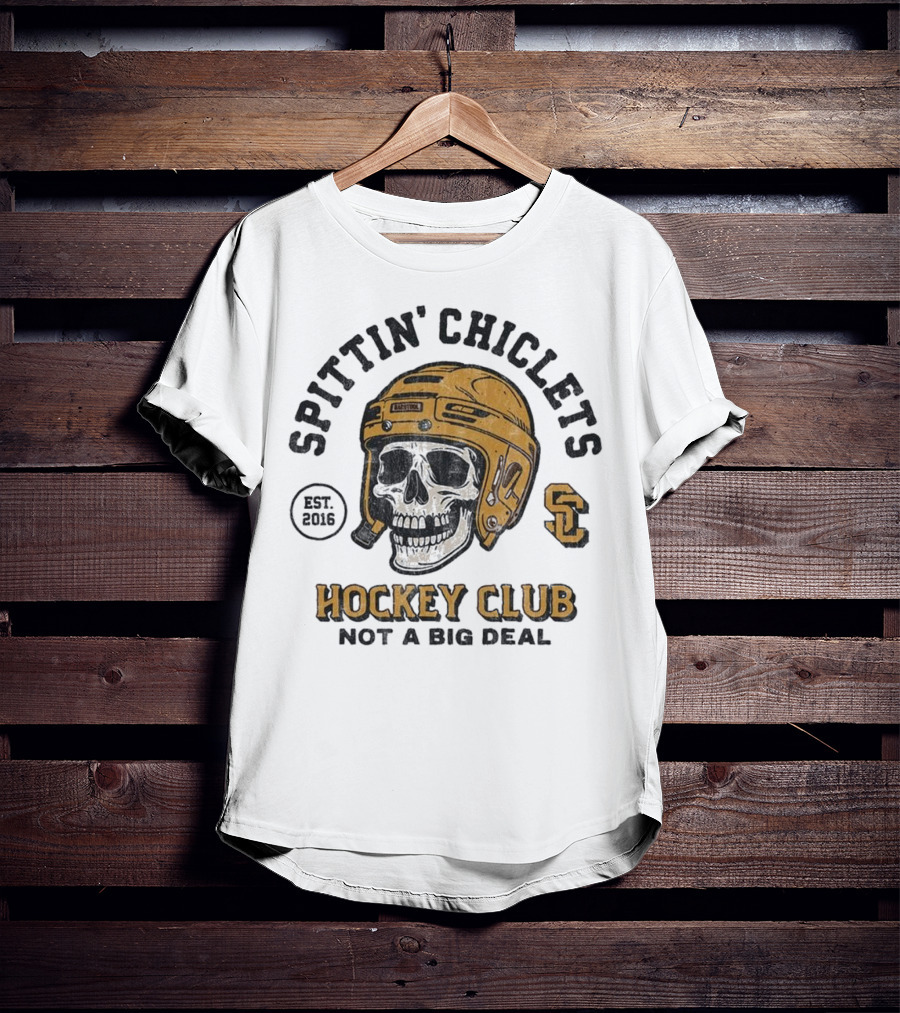 Barstool Sports Merch Spittin’ Chiclets Skull Helmet 2016 Hockey Club Not A Big Deal T-Shirt