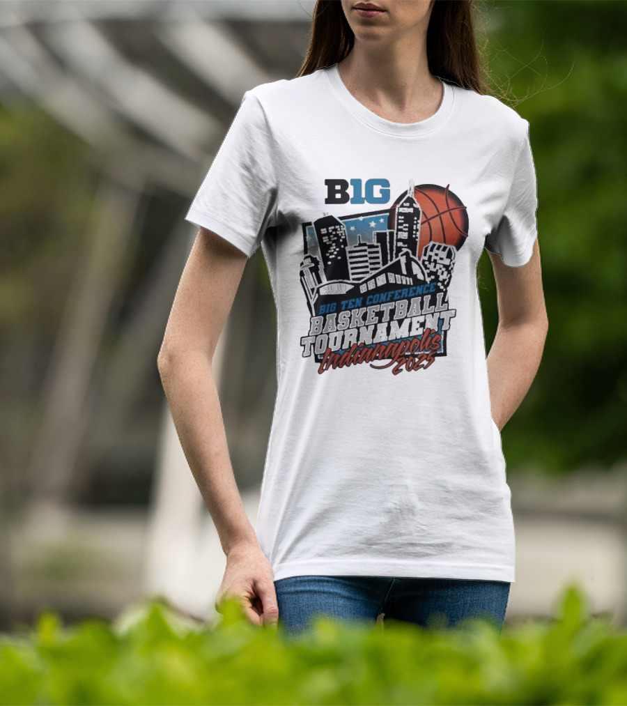 Big Ten Conference Basketball Tournament Indianapolis 2025 City Skyline Basketball Urban Scene T-Shirt