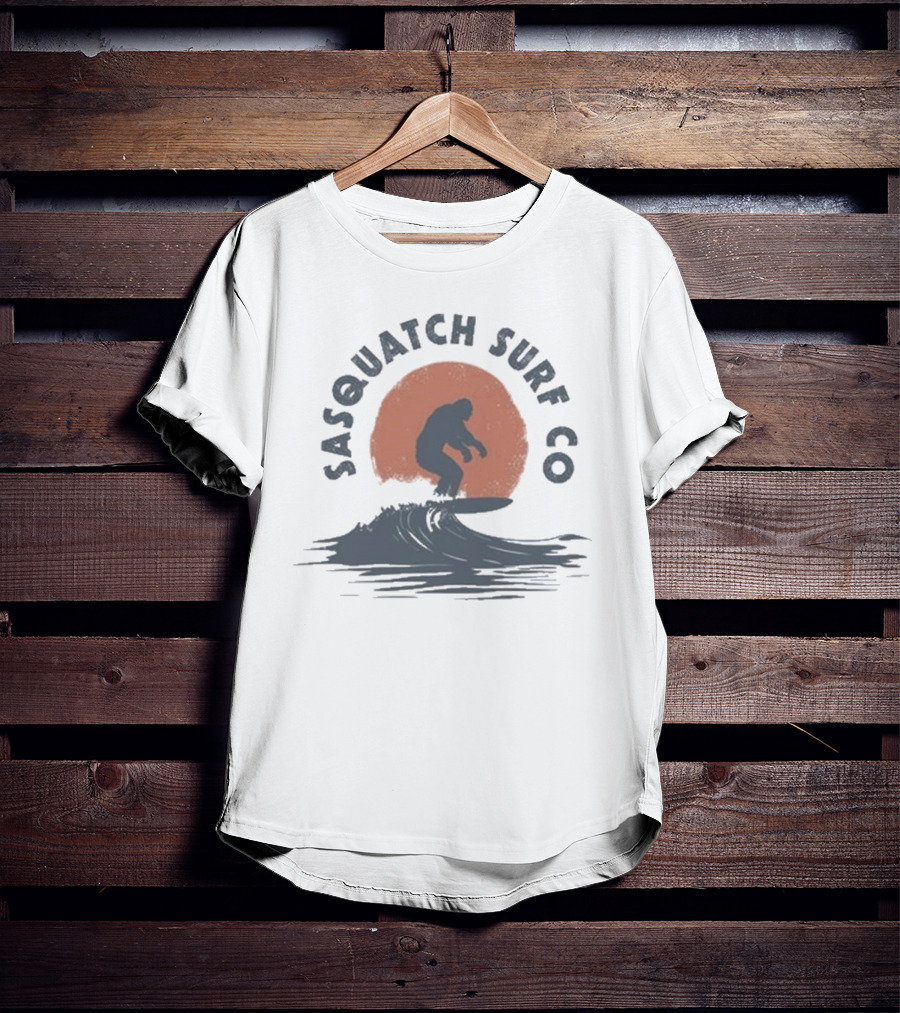 Sasquatch Surf Co Blurry Creatures Surfing Bigfoot Wave Sunset T-Shirt