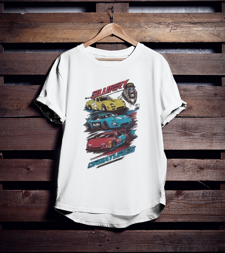 Blurry Creatures Talladega Blur Racing Cars Lion T-Shirt