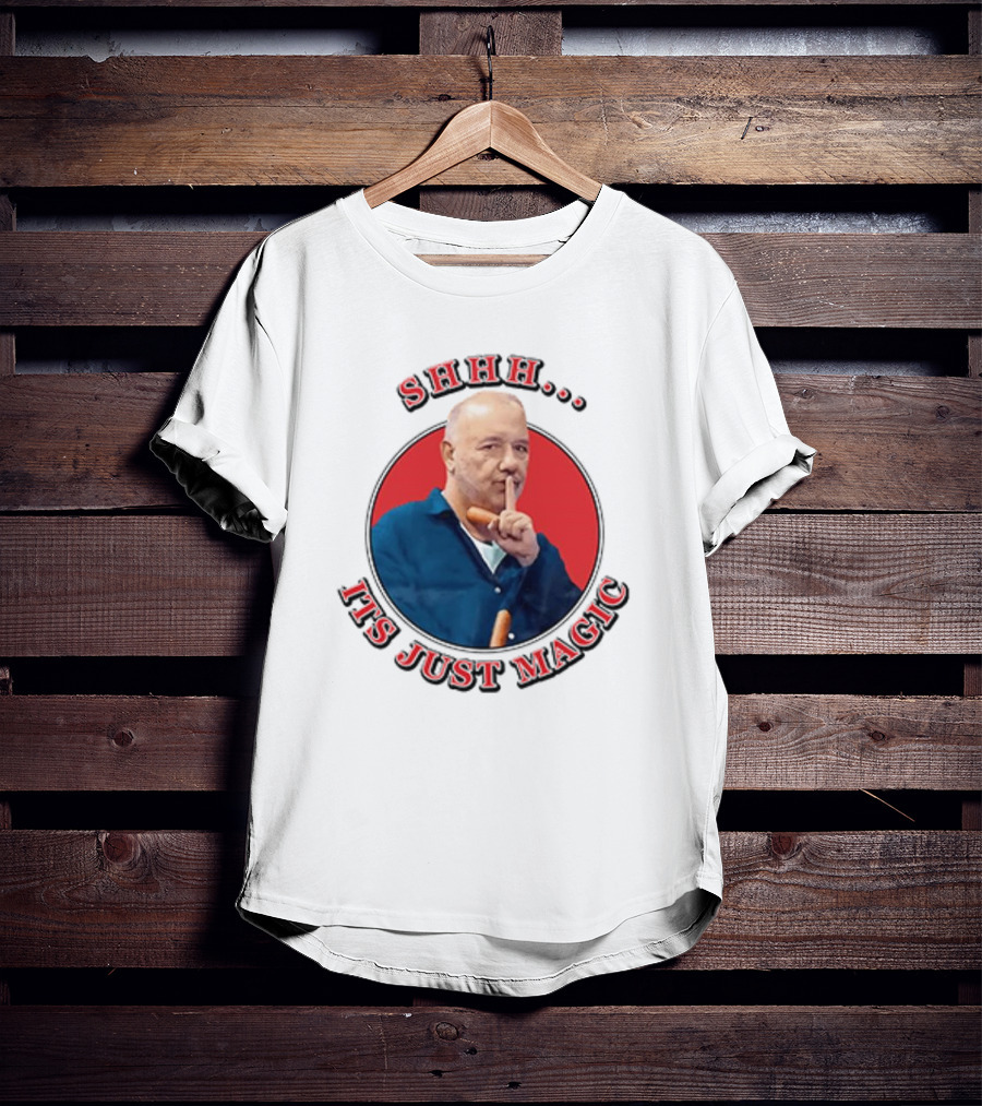 Bob Mortimer Shhh It's Just Magic Finger Gesture Silence Humor T-Shirt