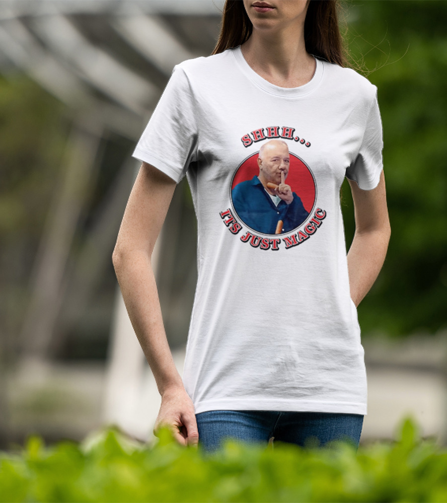 Bob Mortimer Shhh It's Just Magic Finger Gesture Silence Humor T-Shirt