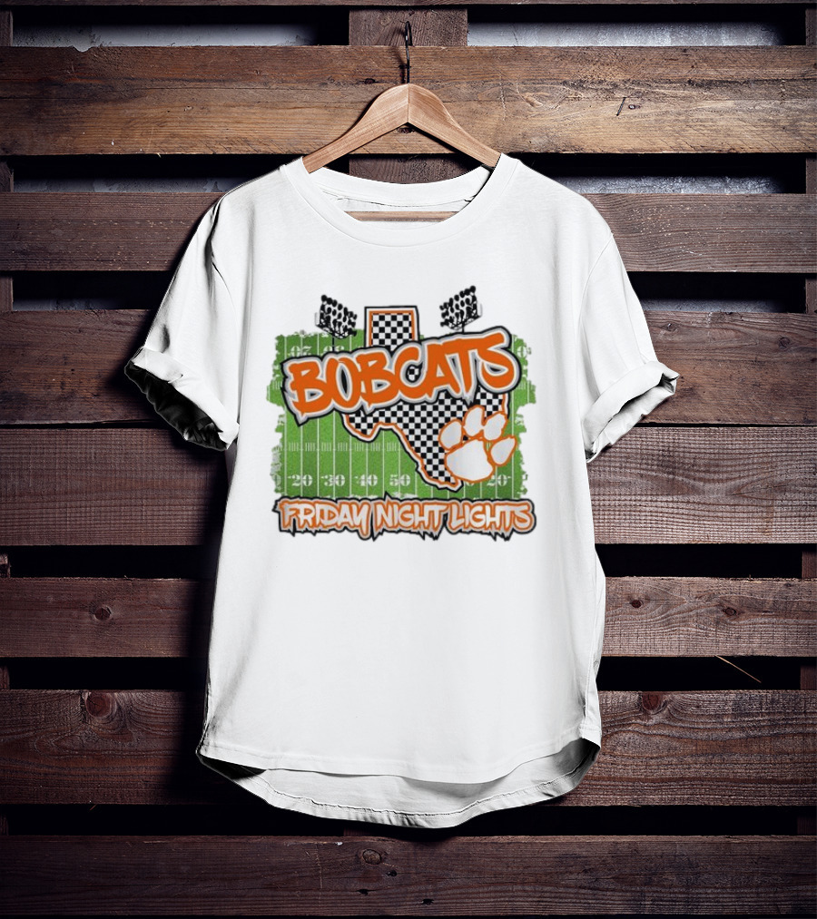 Bobcats Friday Night Lights Texas Football Paw Print Field Checkerboard T-Shirt